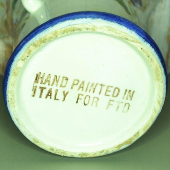 Beautiful Hand Painted Vase For FTD From Italy Blue Floral Design Work - Picture 7 of 7